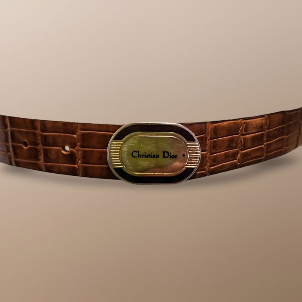 Vintage Dior Brown Leather Belt with Multi Color Alloy Buckle - Picture 3 of 7